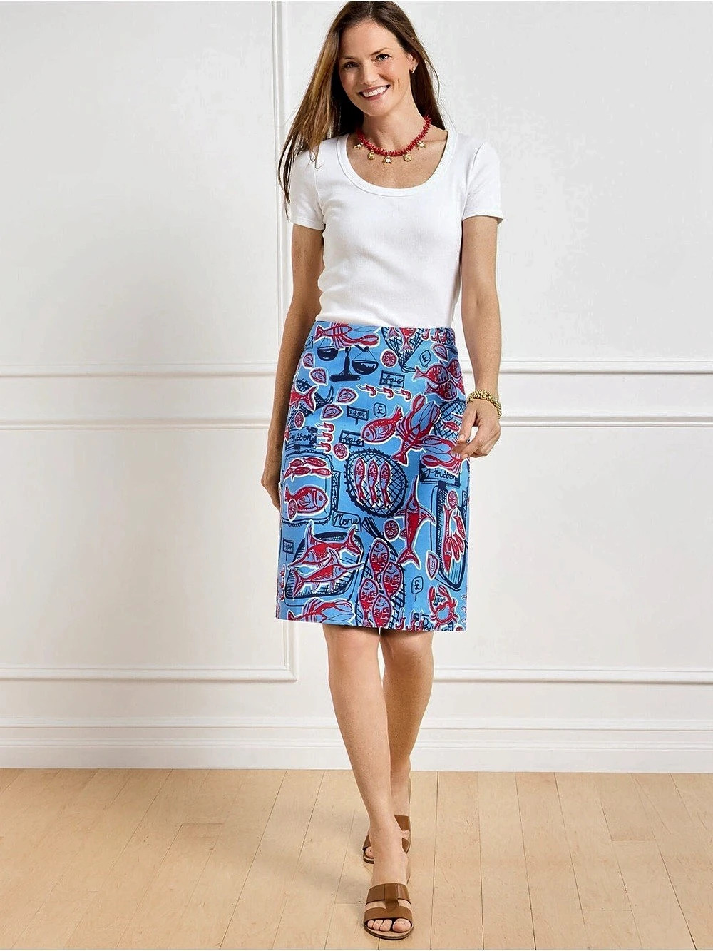 NWT Talbots Canvas A-Line Fish Market Mini Skirt~Blue & Red